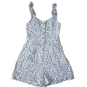 Hollister Floral Ruffle Strap Smocked Romper Blue Cottagecore Fem Boho Picnic
